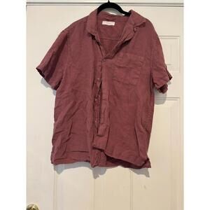 Men's sz M Lucky Brand maroon cotton short sleeve button down shirt #949